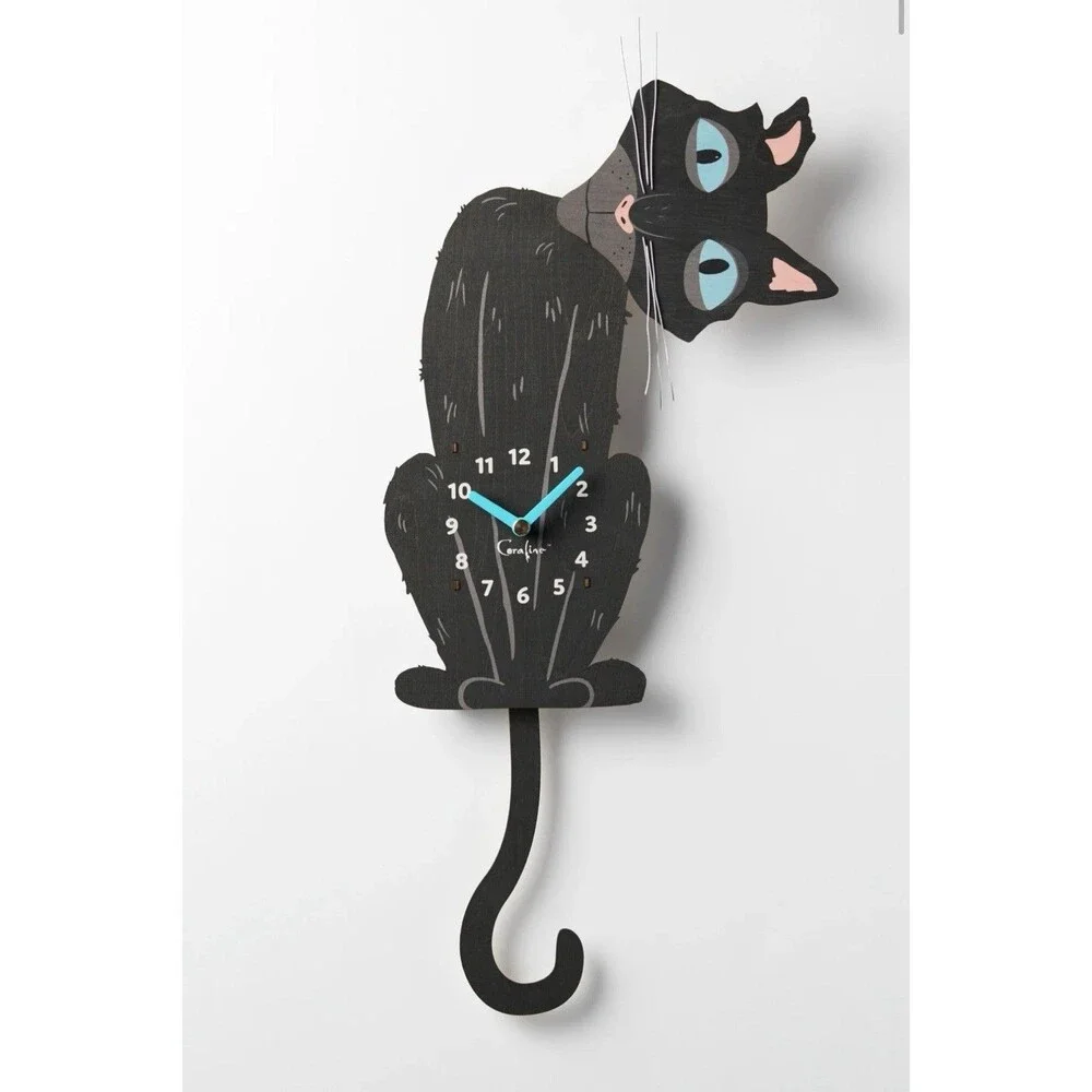 LAIKA Official  Coraline Black Cat Wooden Pendulum Clock Birch Robot